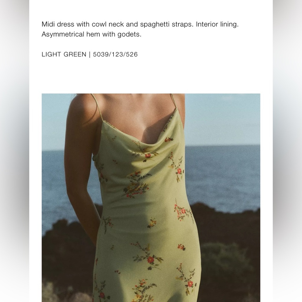 Zara NWT printed tulle midi dress green floral 5039/123 - Picture 8 of 9